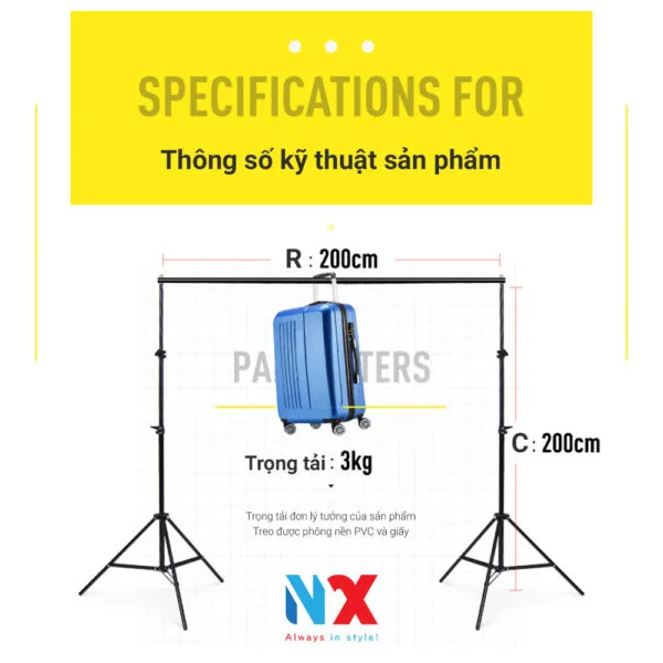 1 copy 10 Giá treo Phông nền, backdrop chữ U kích thước rộng 3m x cao 2m