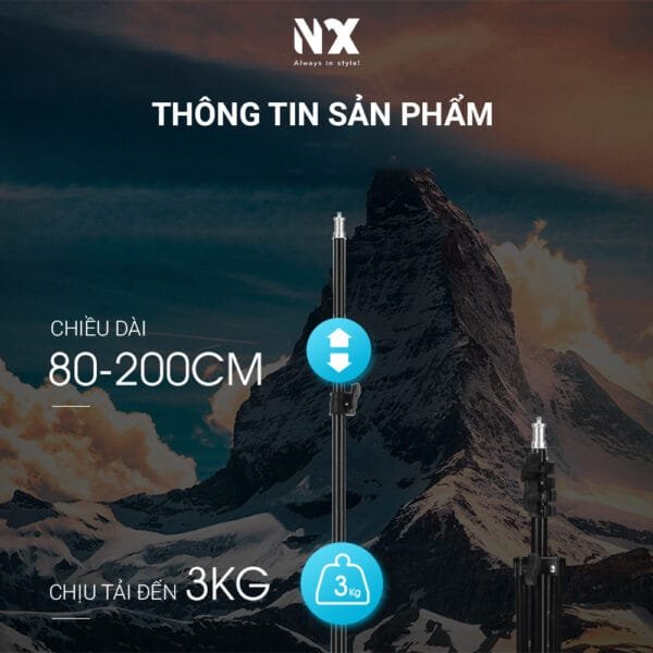 Chân đèn cao 2.1m hợp kim nhôm - gắn đèn livestream, softbox chụp hình, đèn flash, máy ảnh