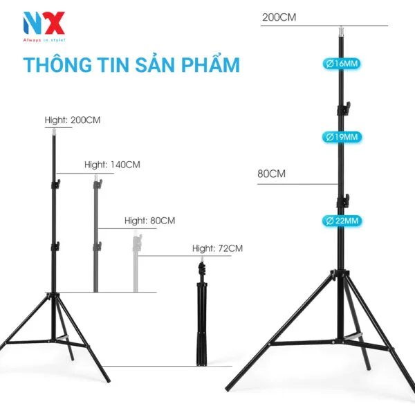 Chân đèn cao 2.1m hợp kim nhôm