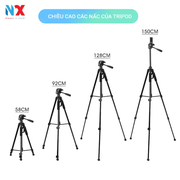 Tripod máy ảnh, điện thoại 3570 chất liệu hợp kim chắc chắn, cao 1m7