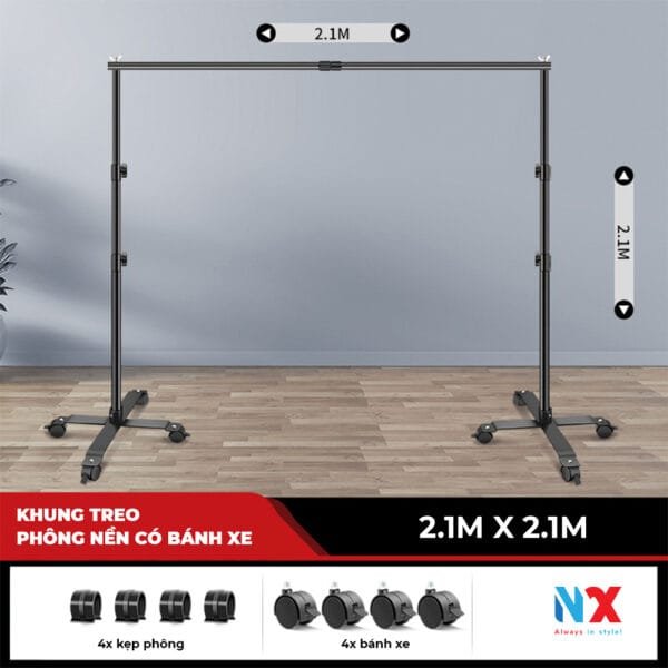 Khung chữ U treo phông nền chụp ảnh, bánh xe di động nhiều kích thước, điều chỉnh được chiều cao và chiều ngang