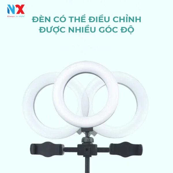 Giá đỡ điện thoại đôi, kèm đèn livestrem tròn 16cm 3 chế độ màu