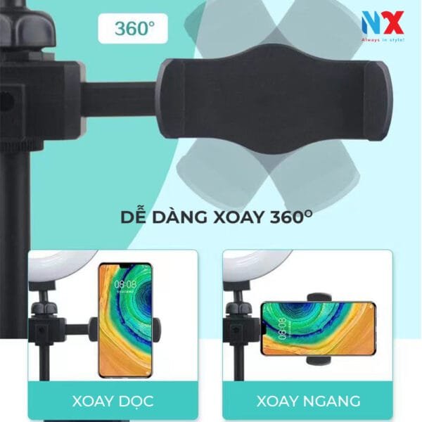 Giá đỡ điện thoại đôi, kèm đèn livestrem tròn 16cm 3 chế độ màu