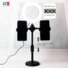 Giá đỡ điện thoại đôi, kèm đèn livestrem tròn 16cm 3 chế độ màu