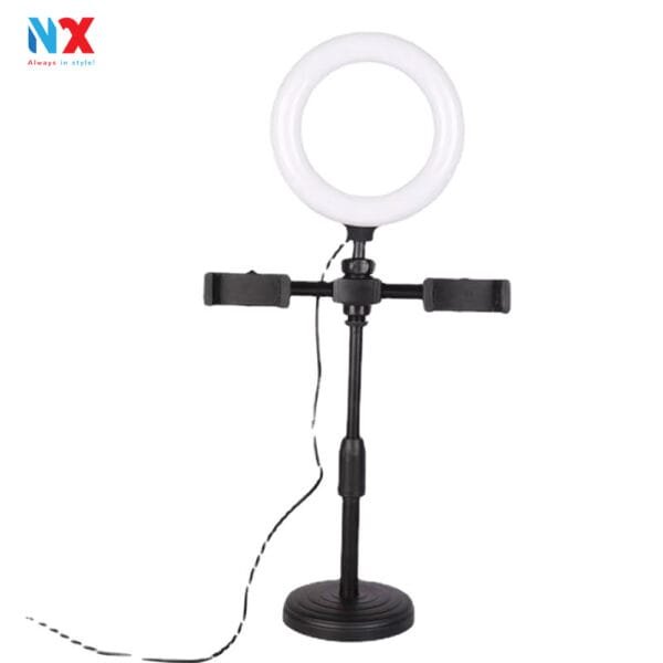 Giá đỡ điện thoại đôi, kèm đèn livestrem tròn 16cm 3 chế độ màu