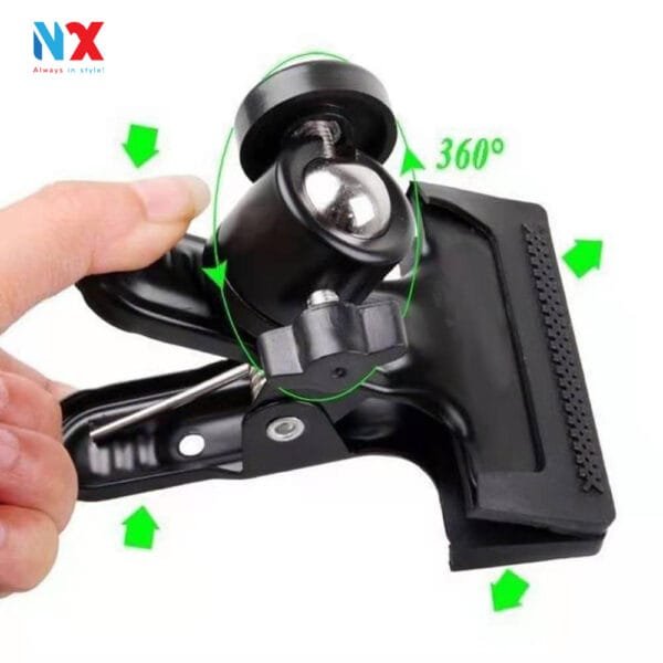 Kẹp kim loại đầu bi xoay 360 độ, kẹp được phông nền, đèn live, điện thoại, khung treo