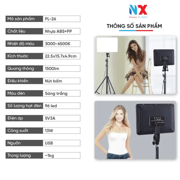 Đèn led 10 inch chụp ảnh, livestream USB, 3 chế độ màu, điều chỉnh cường độ sáng PL-26