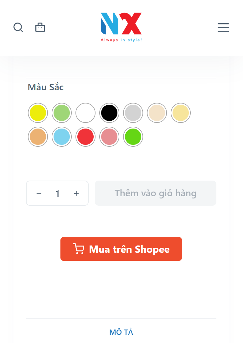 nút "Mua trên Shopee" điện thoại