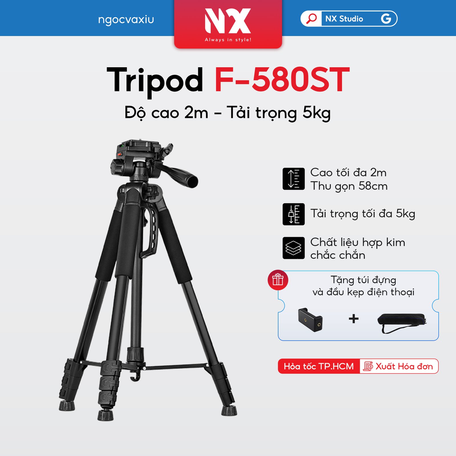 Tripod F-580ST Cao 2m dùng cho máy ảnh chuyên nghiệp