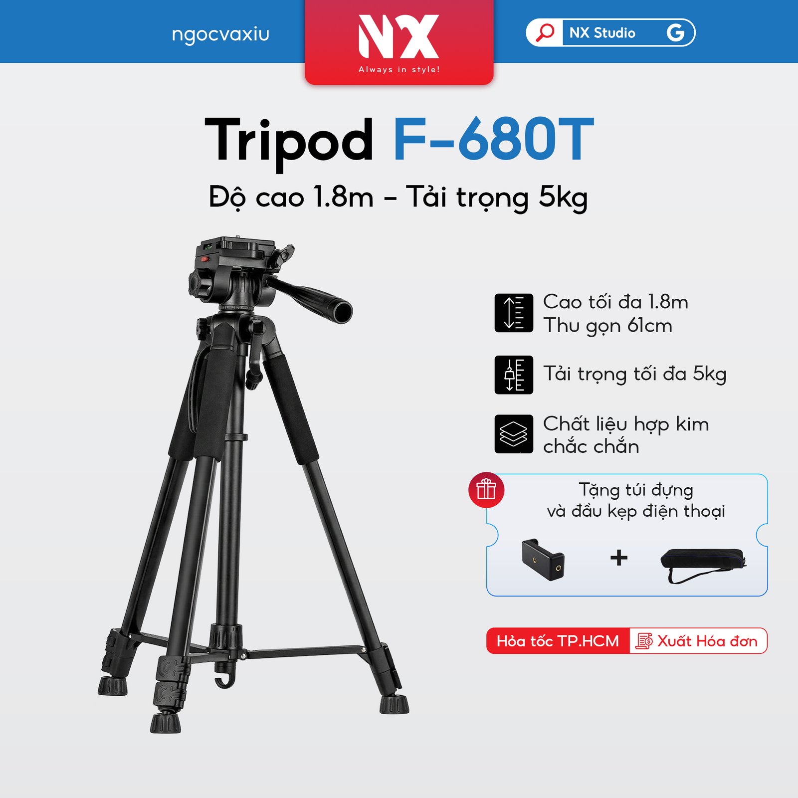 Tripod F-680T Cao 1m8 dùng cho máy ảnh chuyên nghiệp