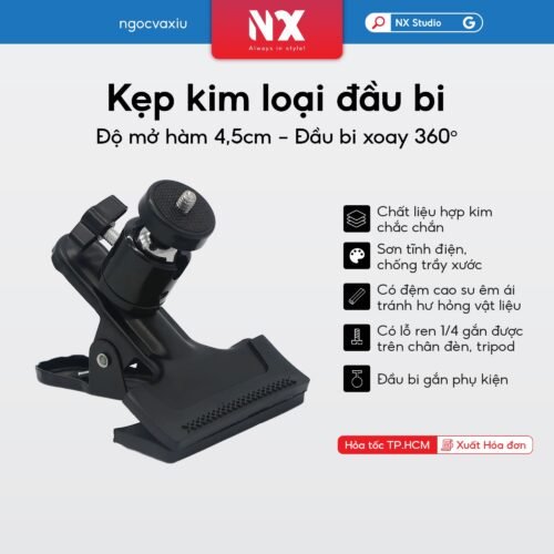 Kep Kim Loai Dau Bi Kẹp kim loại đầu bi xoay 360 độ, kẹp được phông nền, đèn live, điện thoại, khung treo